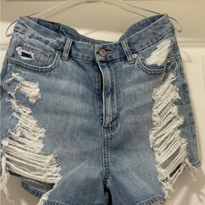 American Eagle Outfitters Ripped Light Blue Jean Shorts